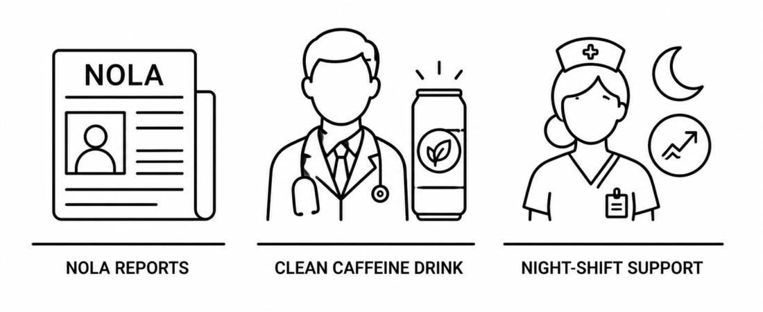 NOLA Reports Baton Rouge Doctor Develops Clean Caffeine Energy Drink to Help Healthcare Workers Avoid Night-Shift Energy Crash