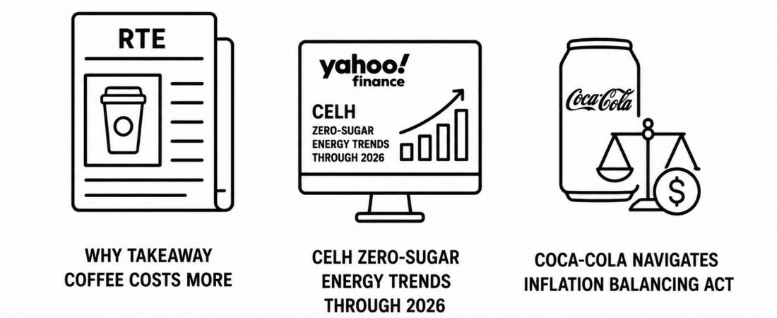 RTE Reports Why Takeaway Coffee Costs More as Yahoo Finance Documents CELH Zero-Sugar Energy Trends Through 2026 and Coca-Cola Navigates Inflation Balancing Act