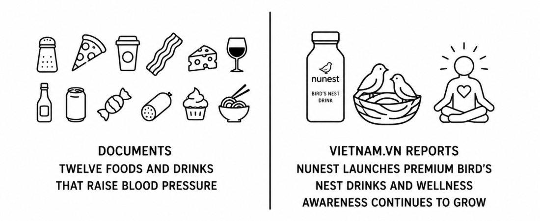 MSN Documents Twelve Foods and Drinks That Raise Blood Pressure as Vietnam.vn Reports Nunest Launches Premium Bird’s Nest Drinks and Wellness Awareness Continues to Grow