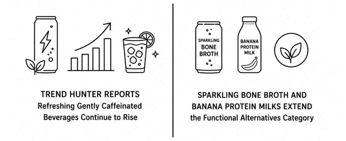 Trend Hunter Reports Refreshing Gently Caffeinated Beverages Continue to Rise as Sparkling Bone Broth and Banana Protein Milks Extend the Functional Alternatives Category