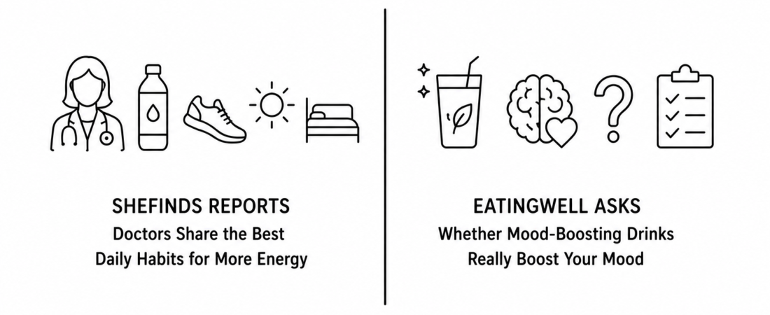 SheFinds Reports Doctors Share the Best Daily Habits for More Energy as EatingWell Asks Whether Mood-Boosting Drinks Really Boost Your Mood