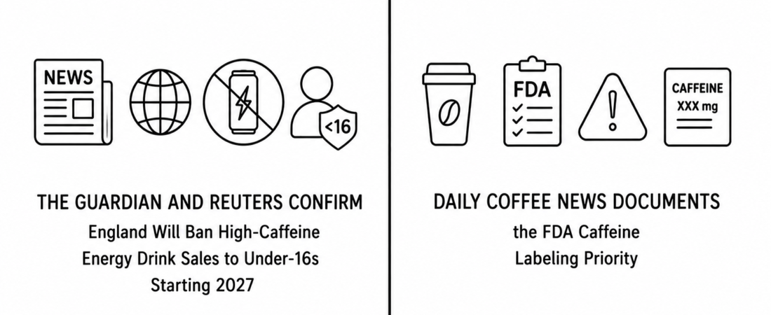 The Guardian and Reuters Confirm England Will Ban High-Caffeine Energy Drink Sales to Under-16s Starting 2027 as Daily Coffee News Documents the FDA Caffeine Labeling Priority