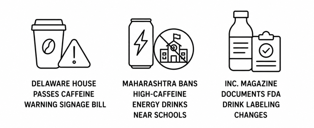Delaware House Passes Caffeine Warning Signage Bill as Maharashtra Bans High-Caffeine Energy Drinks Near Schools and Inc. Magazine Documents FDA Drink Labeling Changes