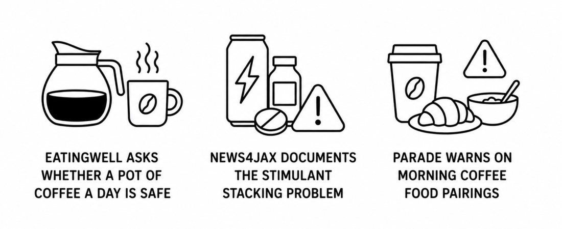 EatingWell Asks Whether a Pot of Coffee a Day Is Safe as News4JAX Documents the Stimulant Stacking Problem and Parade Warns on Morning Coffee Food Pairings