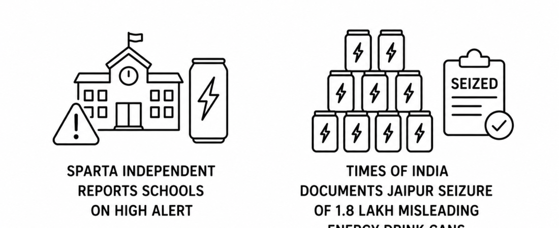 Sparta Independent Reports Schools on High Alert as Energy Drinks Trigger Health Scares as Times of India Documents Jaipur Seizure of 1.8 Lakh Misleading Energy Drink Cans