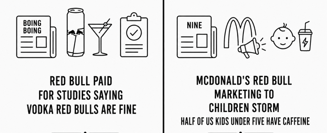 Boing Boing Reports Red Bull Paid for the Studies Saying Vodka Red Bulls Are Fine as Nine Documents McDonald’s Red Bull Marketing to Children Storm and CDC Data Shows Half of US Kids Under Five Have Caffeine