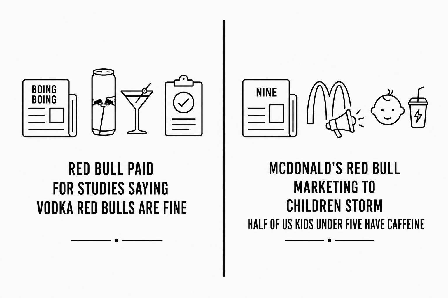 Boing Boing Reports Red Bull Paid for the Studies Saying Vodka Red Bulls Are Fine as Nine Documents McDonald’s Red Bull Marketing to Children Storm and CDC Data Shows Half of US Kids Under Five Have Caffeine