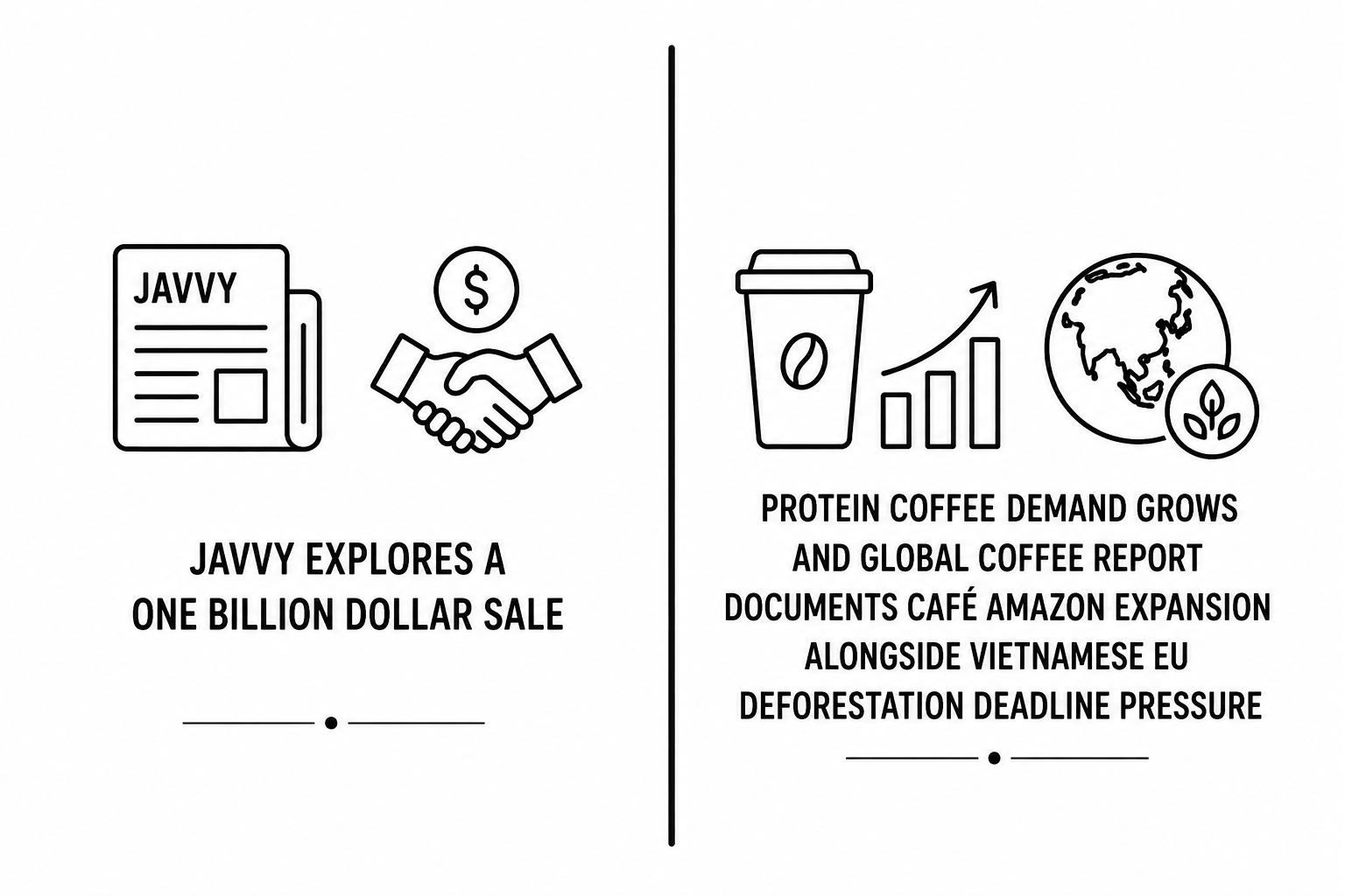 Javvy Explores a One Billion Dollar Sale as Protein Coffee Demand Grows and a Global Coffee Reports Café Amazon Expansion Alongside Vietnamese EU Deforestation Deadline Pressure